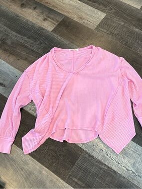 We The Free Light Pink Waffle V-Neck Top